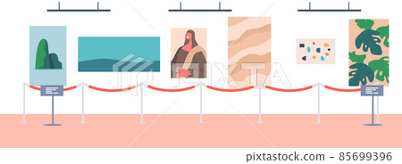 Museum with Modern Artworks. Art Gallery Empty Interior with Contemporary Exhibition Masterpieces Hang on Wall Museum with Modern Artworks. Art Gallery Empty Interior with Contemporary Exhibition Masterpieces Hang on Wall 85699396