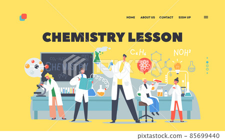 Chemistry Lesson Landing Page Template. Schoolkids Conduct Experiment in Class. Researchers Characters in Classroom Chemistry Lesson Landing Page Template. Schoolkids Conduct Experiment in Class. Researchers Characters in Classroom 85699440