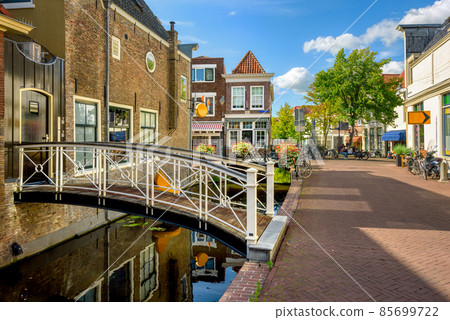 A street in the historical Gouda Old town, Netherlands 85699722