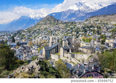 Sion town in in the Alps mountains valley, Switzerland 85699752
