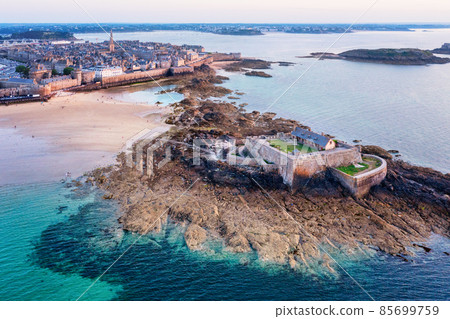 St Malo town and the National Fort on atlantic coast of Brittany, France 85699759