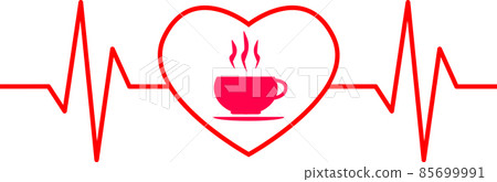red heartbeat with coffee shape on white background. heartbeat with heart sign. heartbeat symbol. flat style. 85699991