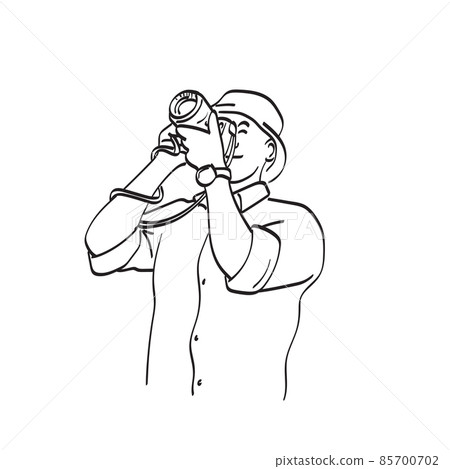 half length man taking picture illustration vector hand drawn isolated on white background line art. 85700702