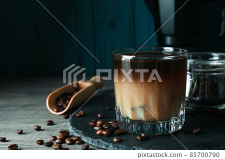 Concept of cold drink with ice coffee, close up Concept of cold drink with ice coffee, close up 85700790