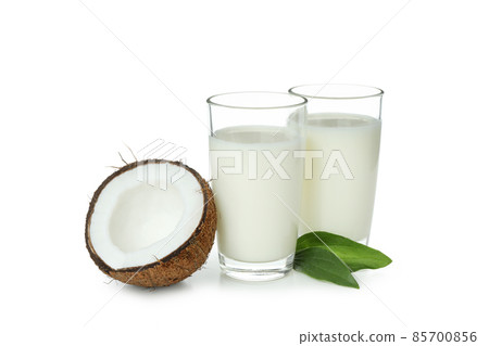 Pitcher of coconut milk isolated on white background 85700856