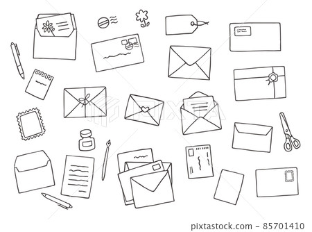 手繪插圖集字母和信封（單色） 85701410