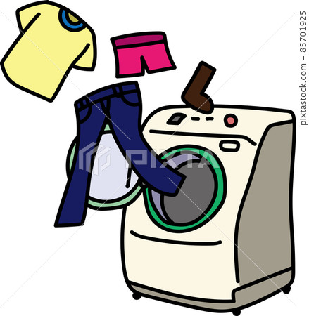 洗衣從洗衣機中彈出的手寫風格插圖 洗衣從洗衣機中彈出的手寫風格插圖 85701925
