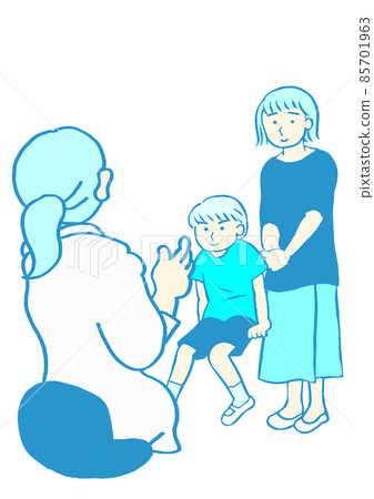 兒童和青少年精神病學檢查:一個發育障礙的男孩和一個微笑的母親:簡單 兒童和青少年精神病學檢查:一個發育障礙的男孩和一個微笑的母親:簡單 85701963