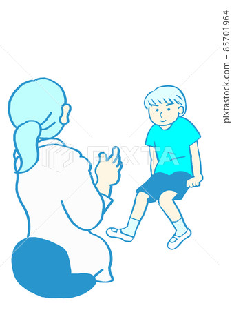 兒童和青少年精神病學檢查:一個微笑的發育障礙男孩 簡單 兒童和青少年精神病學檢查:一個微笑的發育障礙男孩 簡單 85701964