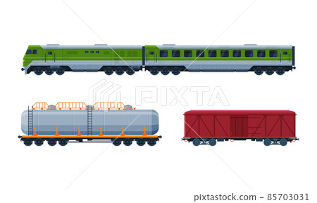 Train as Rail Freight and Passenger Transport Service Vector Set Train as Rail Freight and Passenger Transport Service Vector Set 85703031