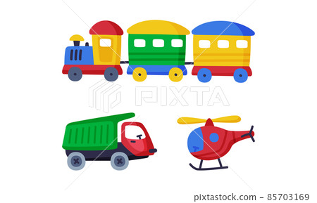 Truck and Train as Colorful Kids Toy Vector Set 85703169