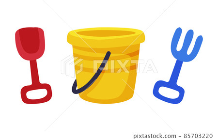 Pail and Spade as Colorful Kids Toy Vector Set Pail and Spade as Colorful Kids Toy Vector Set 85703220