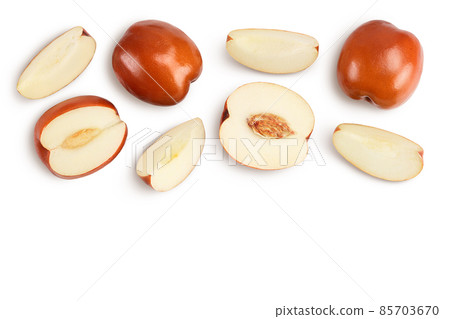 jujube or chinese date isolated on white background with clipping path. Top view with copy space for your text. Flat lay jujube or chinese date isolated on white background with clipping path. Top view with copy space for your text. Flat lay 85703670
