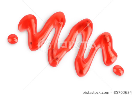 Red strawberry jam isolated on white background with clipping path and full depth of field, Top view. Flat lay 85703684