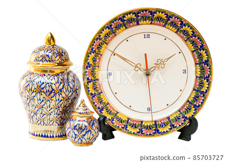 Thai traditional handmade porcelain on white background with clipping path. 85703727