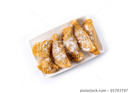 Spanish sweet stuffed pastry filled with angel hair 85703797