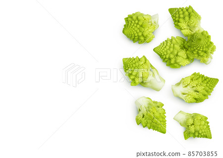 Romanesco broccoli cabbage or Roman Cauliflower isolated on white background with clipping path. Top view with copy space for your text. Flat lay Romanesco broccoli cabbage or Roman Cauliflower isolated on white background with clipping path. Top view with copy space for your text. Flat lay 85703855