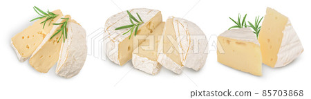 Camembert cheese isolated on white background with clipping path and full depth of field, Set or collection Camembert cheese isolated on white background with clipping path and full depth of field, Set or collection 85703868