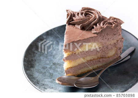 Piece of chocolate truffle cake 85703898