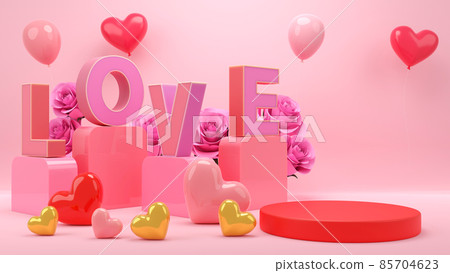Valentine day., gift box, empty round Realistic stage, podium. Love holiday background. Valentine day., gift box, empty round Realistic stage, podium. Love holiday background. 85704623