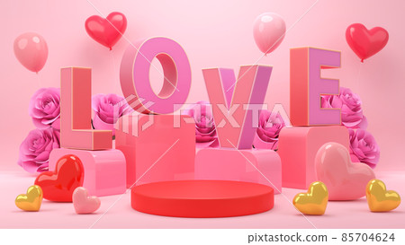 Valentine day., gift box, empty round Realistic stage, podium. Love holiday background. Valentine day., gift box, empty round Realistic stage, podium. Love holiday background. 85704624