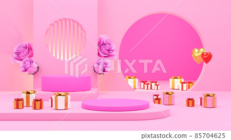Valentine day., gift box, empty round Realistic stage, podium. Love holiday background. 85704625