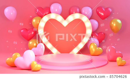 Valentine day., gift box, empty round Realistic stage, podium. Love holiday background. Valentine day., gift box, empty round Realistic stage, podium. Love holiday background. 85704626