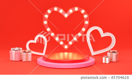 Valentine day., gift box, empty round Realistic stage, podium. Love holiday background. Valentine day., gift box, empty round Realistic stage, podium. Love holiday background. 85704628