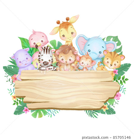 Cute animal baby and wood grain sign Cute animal baby and wood grain sign 85705146