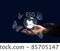 Man hand holding ESG icon concept, Environmental, social and corporate governance , idea for sustainable organizational development. 85705147