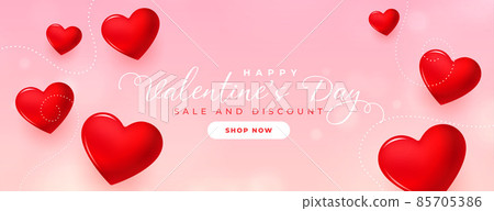 valentines day sale banner with red hearts - Stock Illustration ...