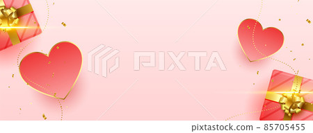 realistic hearts banner with gift boxed valentines day banner realistic hearts banner with gift boxed valentines day banner 85705455