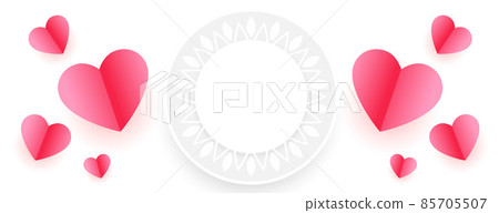 floating paper hearts on white banner with text space floating paper hearts on white banner with text space 85705507