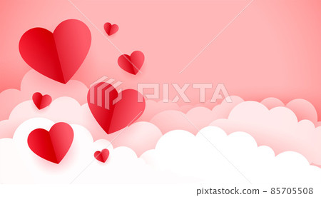 floating paper hearts on clouds pink background... - Stock Illustration ...