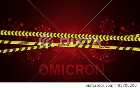 Stop B.1.1.529 Omicron new mutation of covid 19 virus with yellow tapes stop Omicron. vector design Stop B.1.1.529 Omicron new mutation of covid 19 virus with yellow tapes stop Omicron. vector design 85706200
