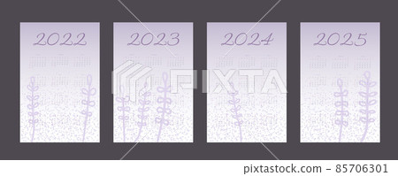 2022 2023 2024 2025 calendar trendy very peri lavender palette with hand drawn botanical elements. 85706301