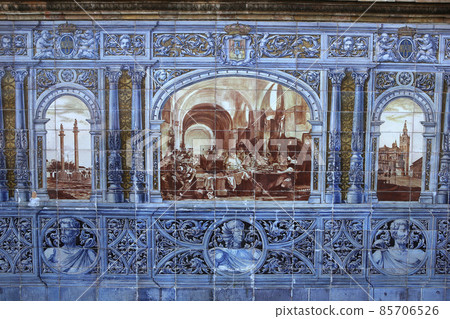 Ceramic azulejos in Plaza de Espana, Seville, Andalusia, spain Ceramic azulejos in Plaza de Espana, Seville, Andalusia, spain 85706526