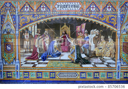 Ceramic azulejos in Plaza de Espana, Seville, Andalusia, spain Ceramic azulejos in Plaza de Espana, Seville, Andalusia, spain 85706536