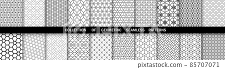 Geometric set of seamless black and white patterns. Simple vector graphics Geometric set of seamless black and white patterns. Simple vector graphics 85707071