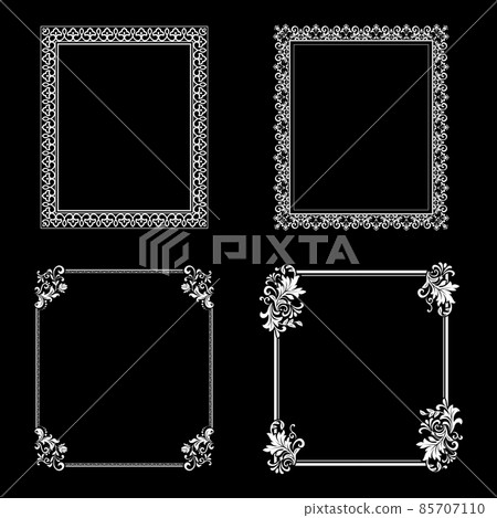 Set of decorative frames Elegant vector element for design in Eastern style, place for text. Floral black and white borders. Lace illustration for invitations and greeting cards. 85707110