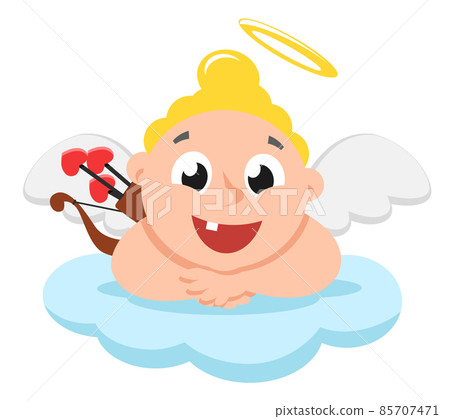 Cupid lies on a cloud and smiles, character. Valentines Day Cupid lies on a cloud and smiles, character. Valentines Day 85707471