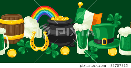 Saint Patricks Day seamless pattern. Holiday illustration with Irish national items. Saint Patricks Day seamless pattern. Holiday illustration with Irish national items. 85707815