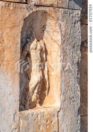 destroyed antique relief, an architectural detail from the ruins of the ancient city of Myra (now Demre, Turkey) destroyed antique relief, an architectural detail from the ruins of the ancient city of Myra (now Demre, Turkey) 85707934