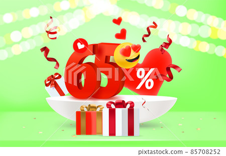 Sixty five percent discount. Valentines day sale banner. 3d vector illustration 85708252
