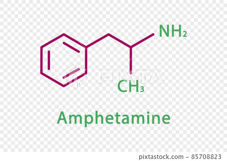 Amphetamine chemical formula. Amphetamine structural chemical formula isolated on transparent background. 85708823