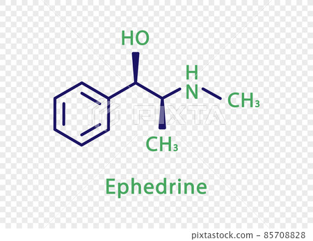Ephedrine chemical formula. Ephedrine structural chemical formula isolated on transparent background. 85708828