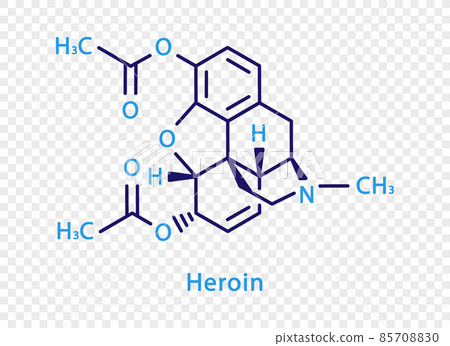 Heroin chemical formula. Heroin structural chemical formula isolated on transparent background. 85708830