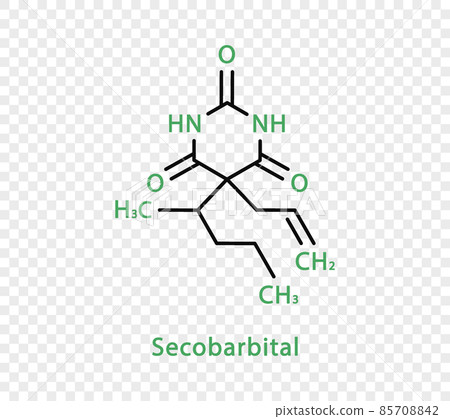 Secobarbital chemical formula. Secobarbital structural chemical formula isolated on transparent background. 85708842