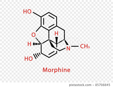 Morphine chemical formula. Morphine structural chemical formula isolated on transparent background. Morphine chemical formula. Morphine structural chemical formula isolated on transparent background. 85708845