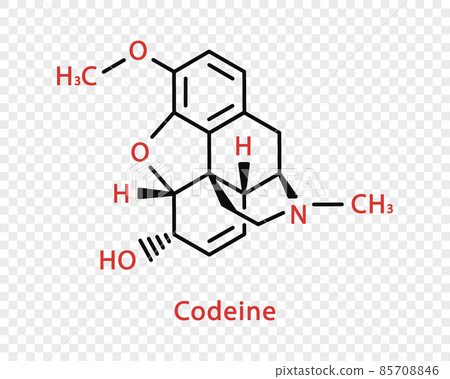 Codeine chemical formula. Codeine structural chemical formula isolated on transparent background. 85708846